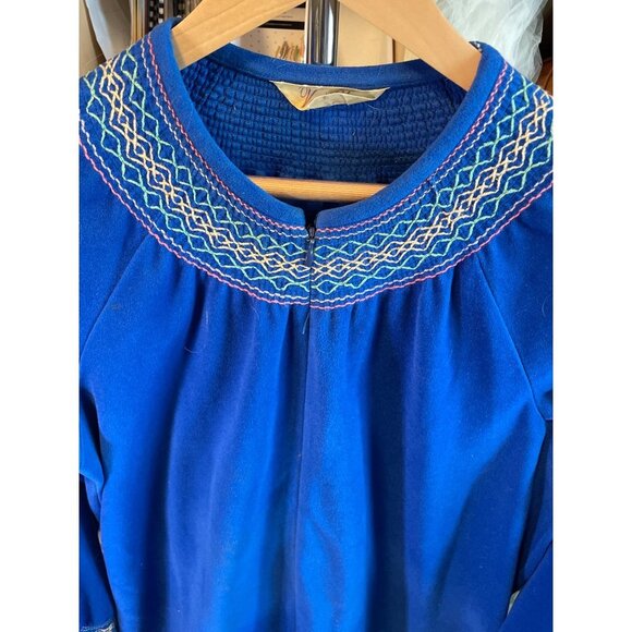 Vintage 80s Vanity Fair Royal Blue Full Zip Embroidered Collar Maxi Robe Sz L - Picture 4 of 9